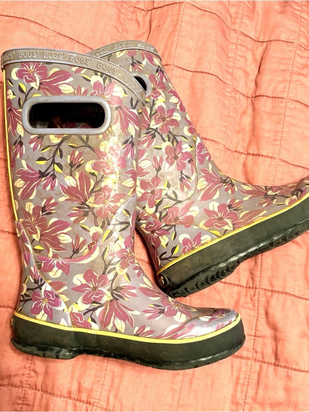 Bogs Magnolia Rain Boots with Cutout Handles - Purple & Pink